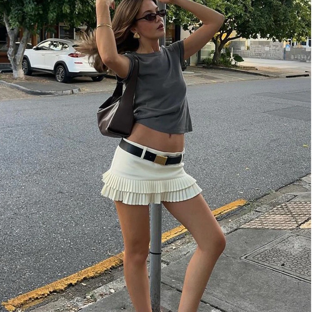 Lioness Cream double ruffle Mini Skirt